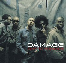 a group of men standing next to each other with damage written on the front
