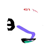 a white background with a black letter e and a purple arrow .
