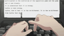 a person is typing on a typewriter with the words " participated in the auditorium of the opposition game and the game "