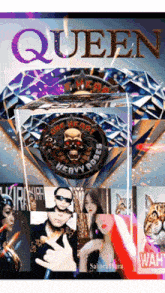 a poster for queen heavy roses with a diamond in the center