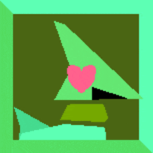 a pixel art drawing of a pink heart in a green frame