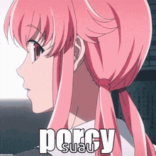 a picture of a girl with pink hair and the word porgy written on it