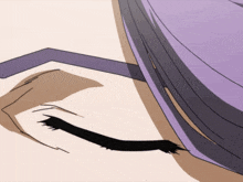 a close up of a person 's eye with a purple fringe