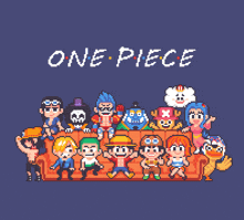 a pixel art illustration of the characters from one piece