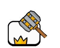 a cartoon illustration of a hammer and a crown .