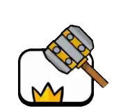 a cartoon illustration of a hammer and a crown .