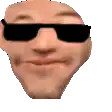 a close up of a man 's face wearing sunglasses and making a funny face .