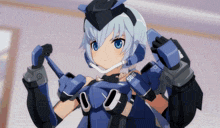 a girl in a robotic suit with the number 506 on her chest