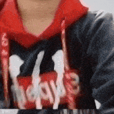 a close up of a person wearing a hoodie that says supreme on it