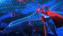 a cartoon character with a red cape holding a sword