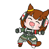 a cartoon drawing of a girl wearing headphones with the letter f on them