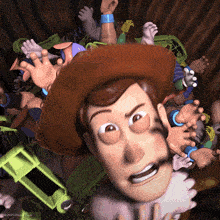 woody from the movie toy story is surrounded by toys