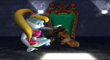 a video game character is sitting in front of a mirror