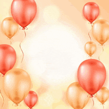 a feliz cumpleanos card with red and gold balloons in the background