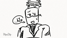 a black and white drawing of a man in a suit and tie with a speech bubble that says hi .