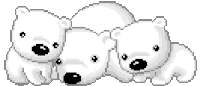 a pixel art drawing of three polar bears laying next to each other .