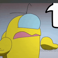 a yellow cartoon character with the number 1 in the upper right corner