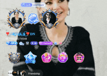 a woman in a video game has a lv.5 confident badge on her face