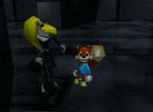 a cartoon squirrel is standing next to a cartoon rabbit
