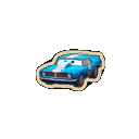 a sticker of a blue car with a white strip on the side .