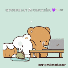 a cartoon of two teddy bears with the words goodnight mi corazon written above them