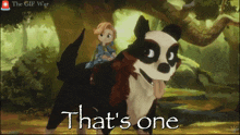 a cartoon of a boy riding a dog with the words that 's one
