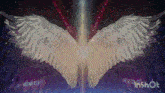 a painting of a pair of angel wings with the letters hzd inshot visible
