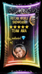 a rotan world showcase poster with a picture of a woman