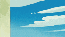 a painting of a blue sky with white clouds in it