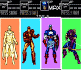 a video game screen shows a captain america , iron man , vision and hawkeye