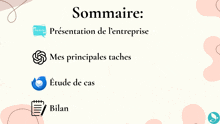 sommaire presentation de l' entreprise mes principales taches etude de cas bilan written on a white background
