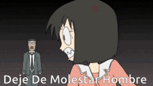 a cartoon of a man and a girl with the words " deje de molestar hombre " on the bottom