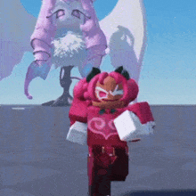 a cartoon character with pink hair and a heart on his chest