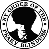 a black and white logo for peaky blinders with a man 's face in the center