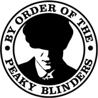 a black and white logo for peaky blinders with a man 's face in the center