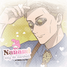a drawing of a man with glasses and the name nanami only de marshall