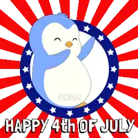 a happy 4th of july sign with a penguin