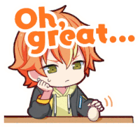 a cartoon of a boy sitting at a desk with the words oh great written above him
