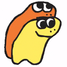 two cartoon characters , one orange and one yellow , are standing next to each other and smiling .