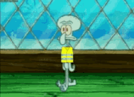squidward from spongebob squarepants wearing a yellow vest