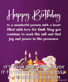 a birthday card for berns and marilyn with a cake