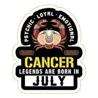 a sticker with a crab and the words cancer legends are born in july