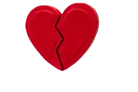 two red hearts are broken in half on a white surface