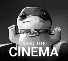 a black and white drawing of a lizard with the words absolute cinema below it