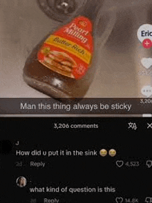a bottle of pearl milling butter rich sauce is sitting on a table next to a bottle of mayonnaise .