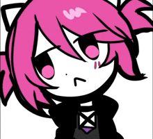 a drawing of a girl with pink hair and a triangle on her chest