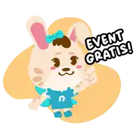 a cartoon bunny giving a thumbs up with the words event gratis behind her