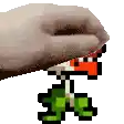 a pixel art of a person holding a piece of paper with a cartoon character on it .