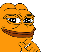 a close up of a cartoon frog with a hand on his chin