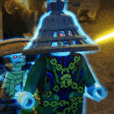 a lego figure with a cage on his head